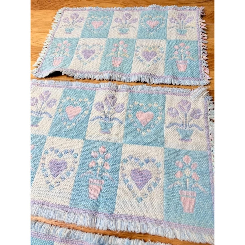 VTG 3 Pastel Heart Floral Placemats Rectangular 2 Sided 1990s Spring Cottagecore - Picture 8 of 15